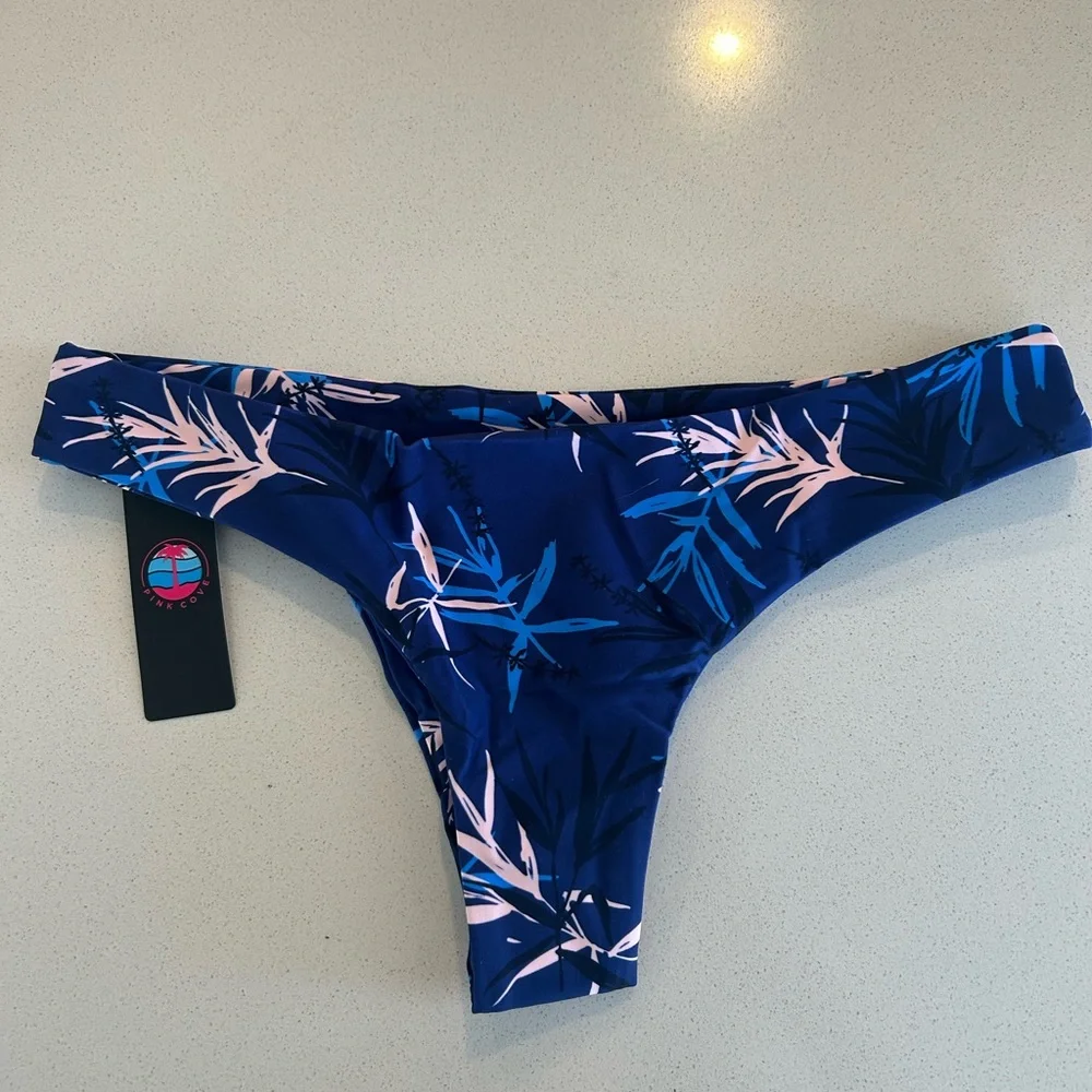 Pink Cove Navy Floral Bikini Bottom Size Large NWT